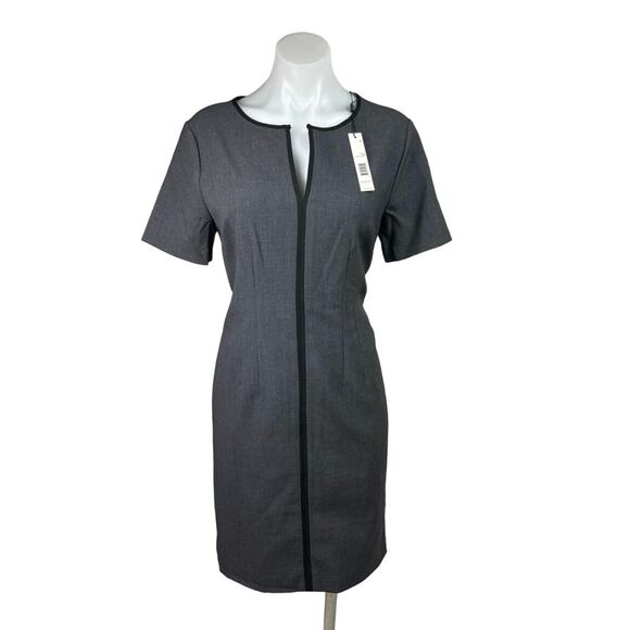 NEW Tahari $118 Gray Black Short Sleeve Zip Work Career Mini Sheath Dress Sz 8 - Picture 3 of 11